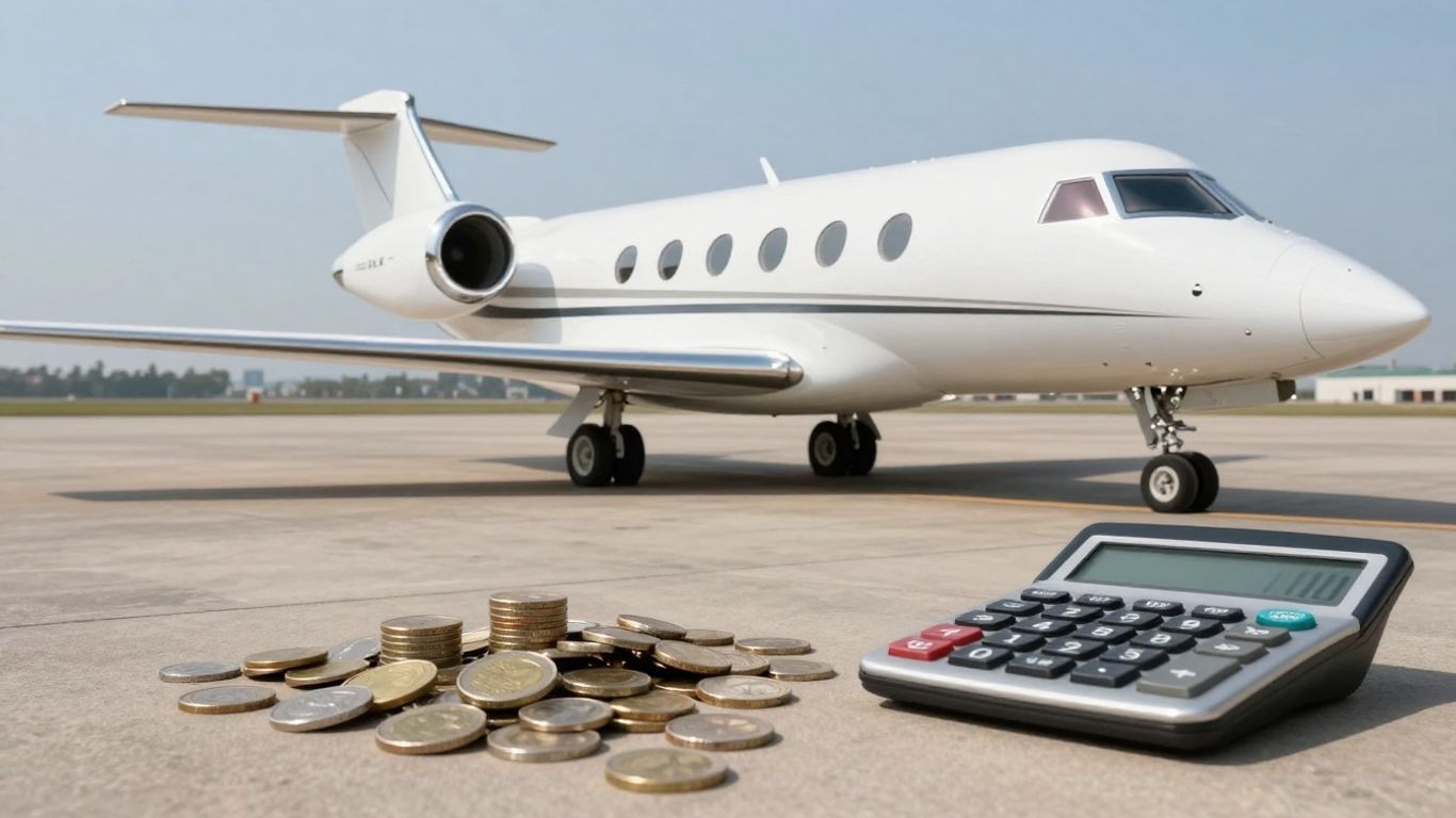 Private jet and financial symbols