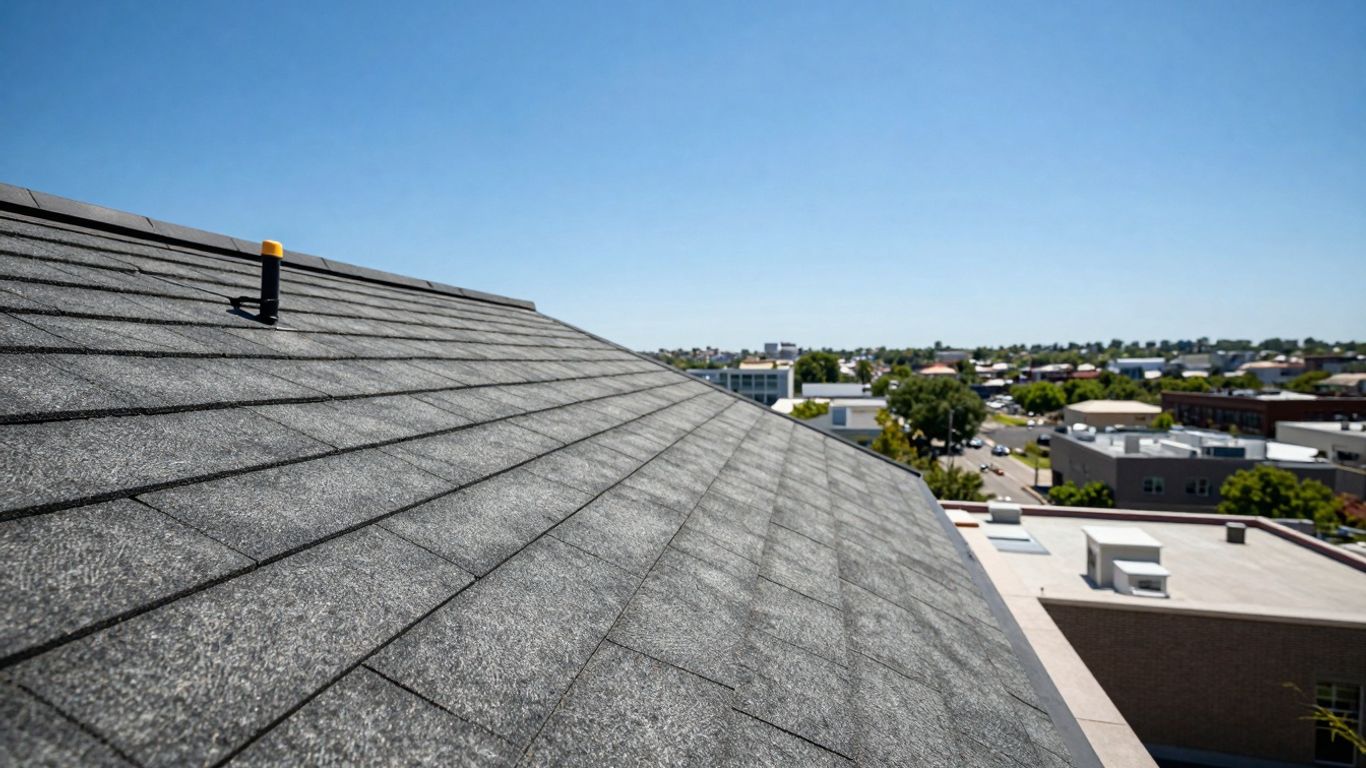 Modern rooftop with clear blue sky and sunlight.