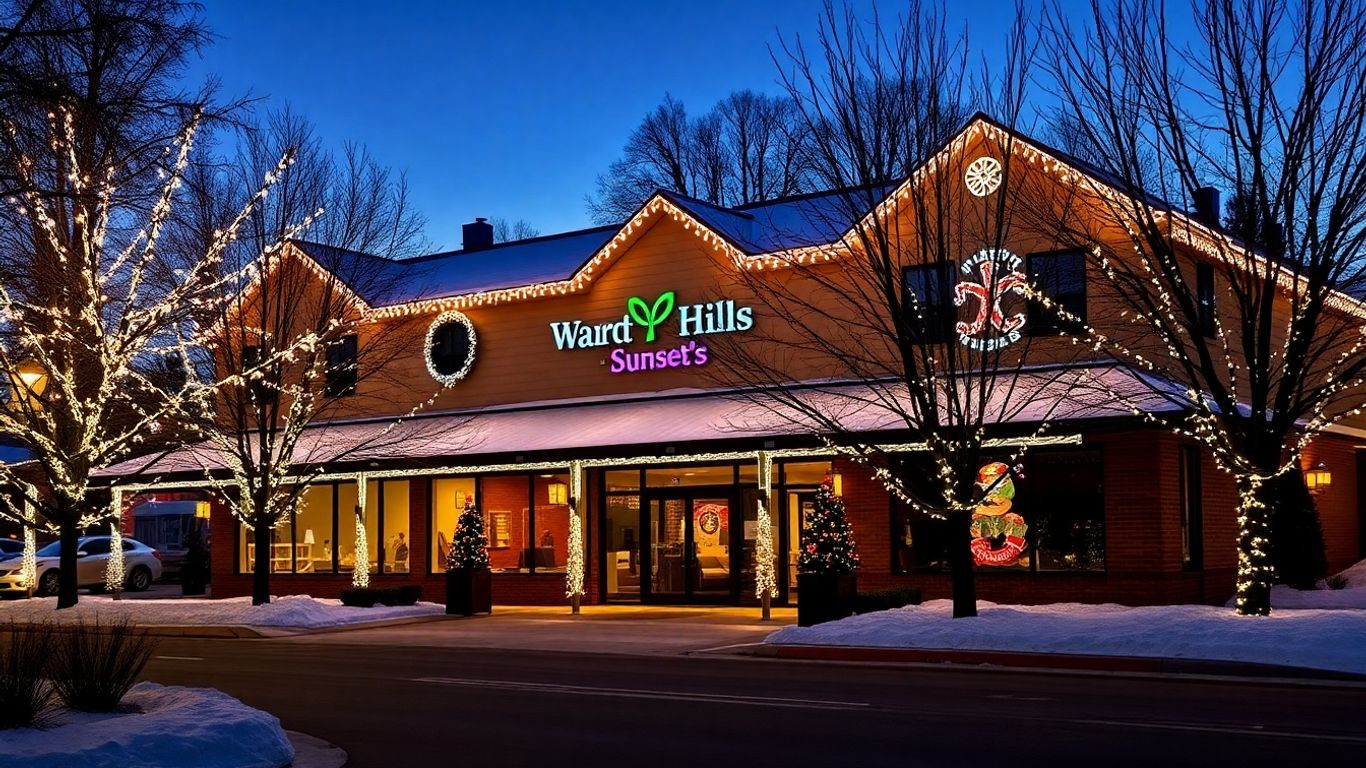 Commercial building with Christmas lights in Sunset Hills