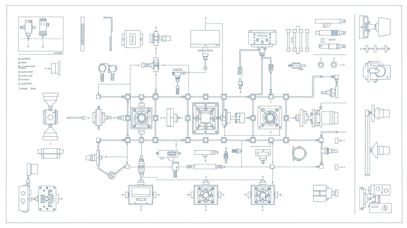 Organized blueprint with interconnected components.