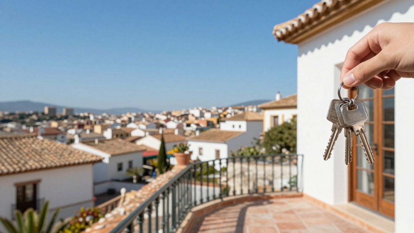 Spanish villa keys with cityscape background
