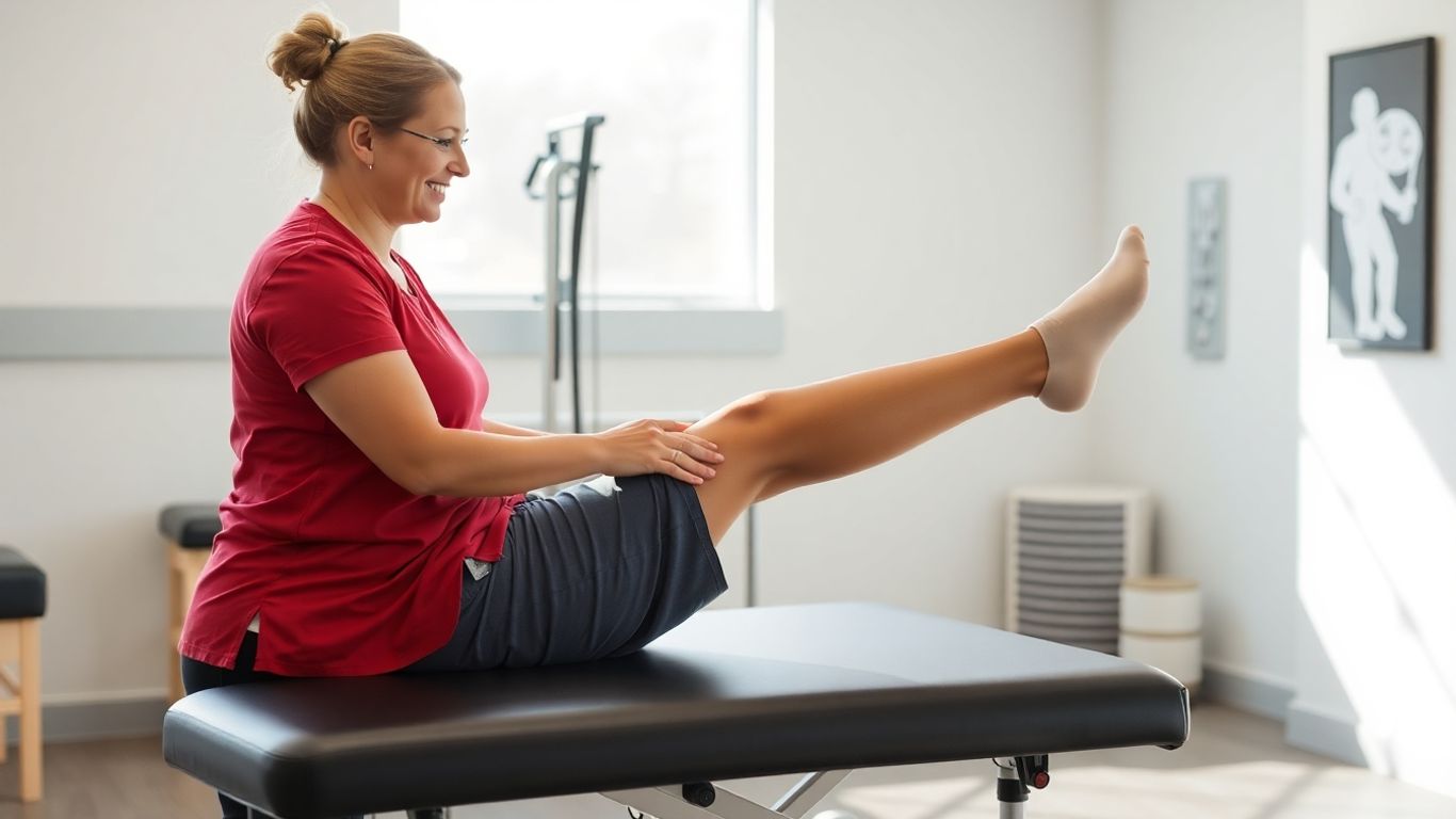 Patient and therapist during rehabilitation exercise.
