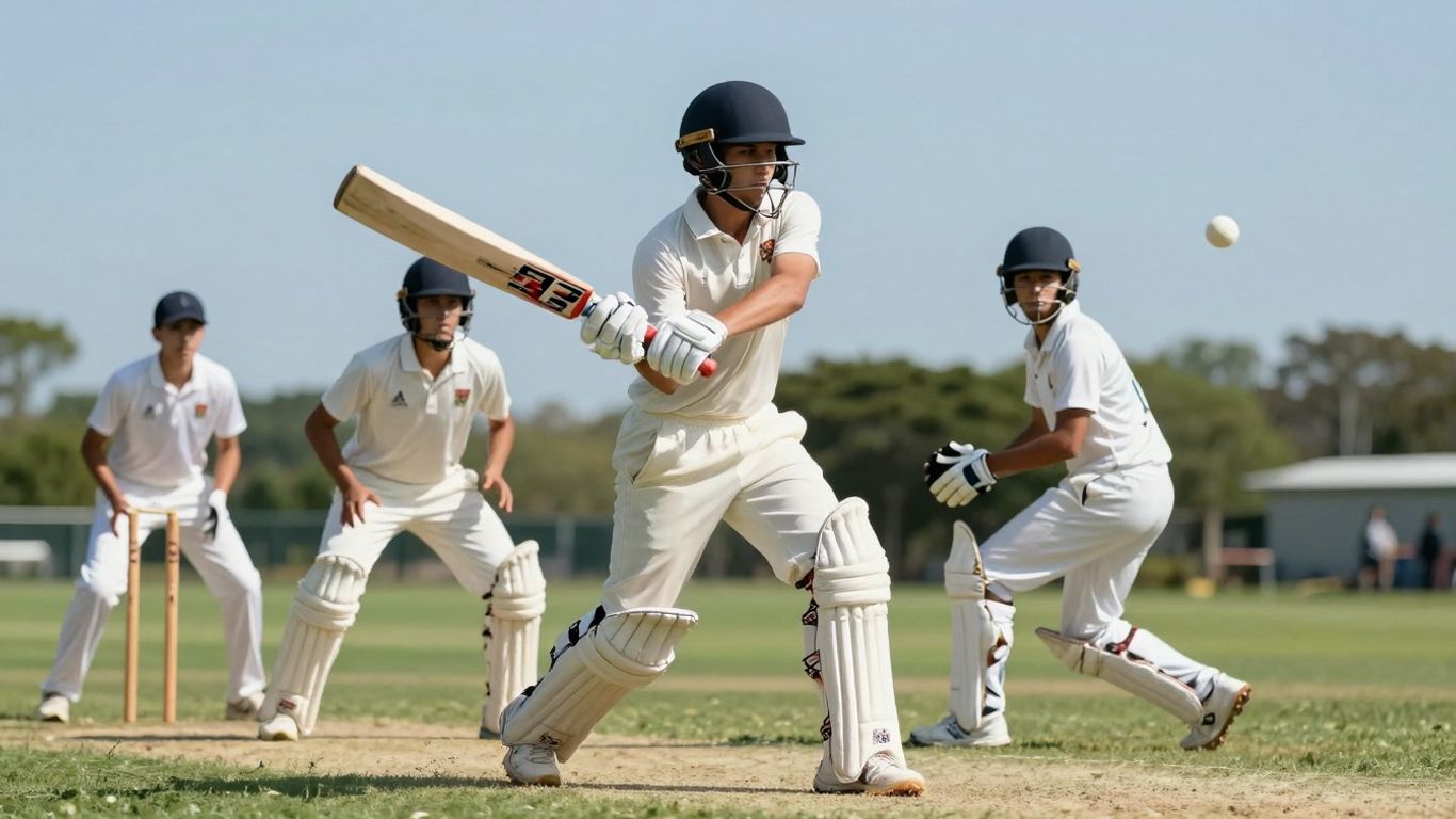 Young cricketers in action on a sunny oval.