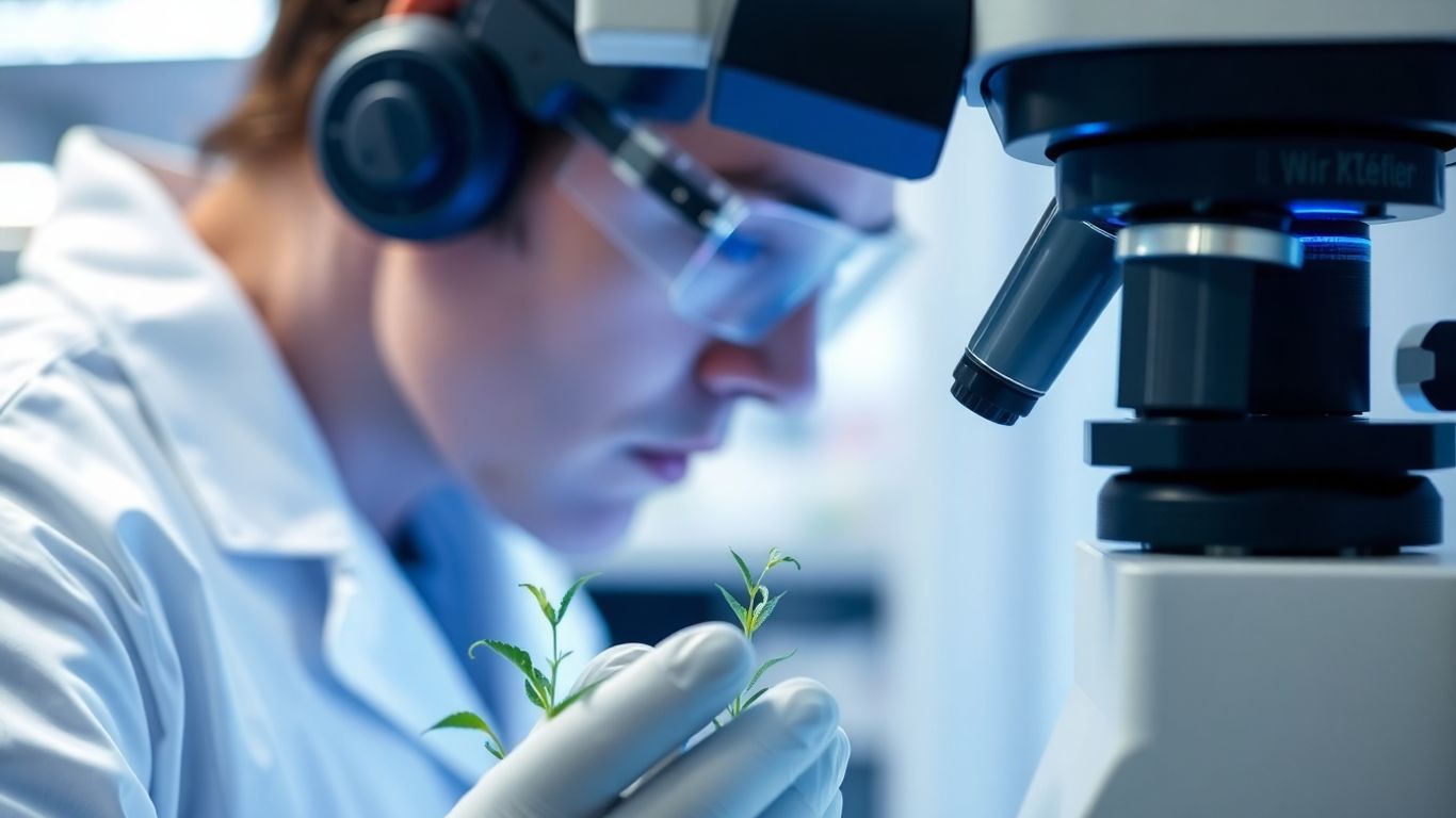 Wissenschaftler untersucht Pflanzenprobe im Labor.
