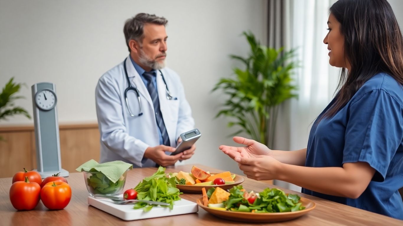 Médico e paciente discutindo tratamento para emagrecer.