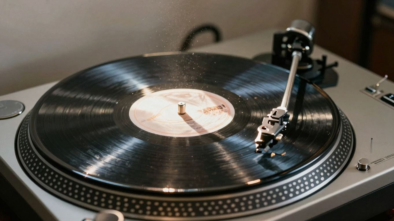 Record player spinning a vinyl record.