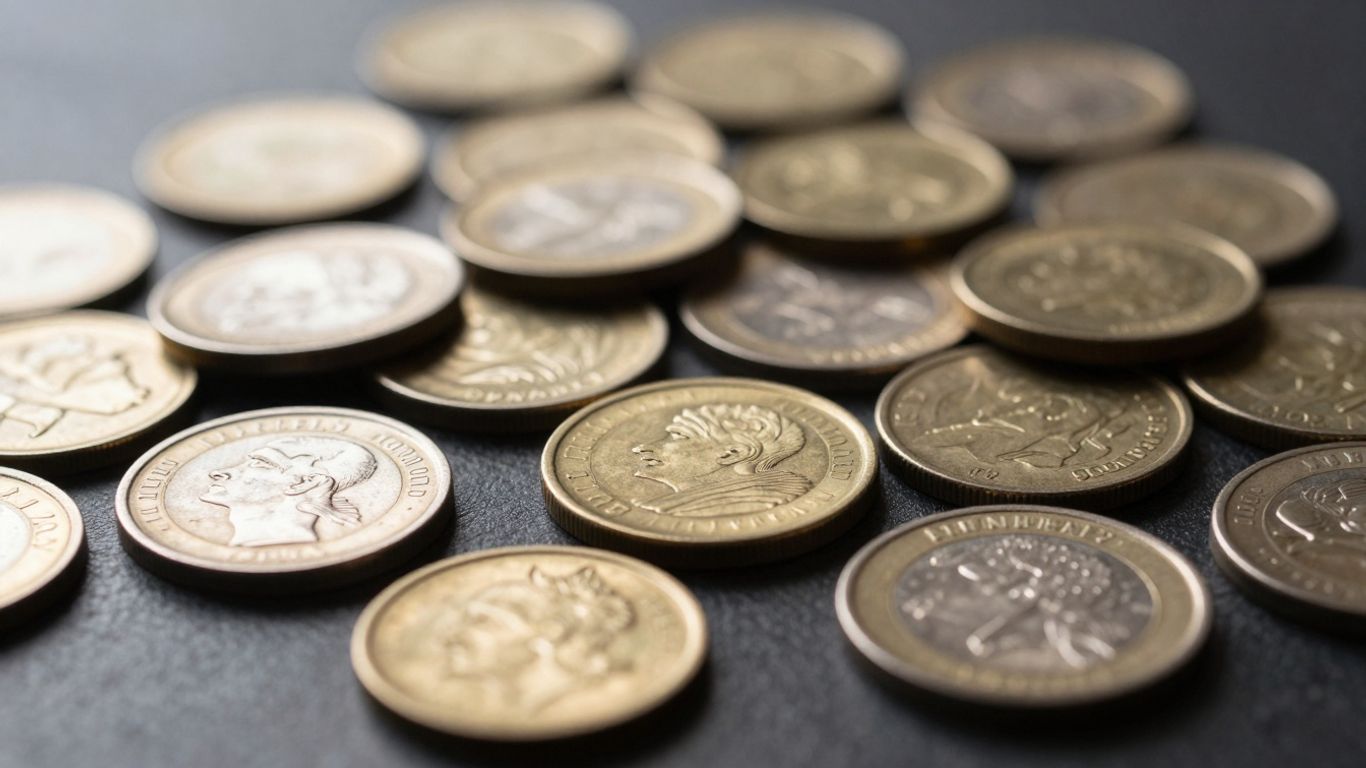 Collection of gold and silver coins for liquidation.
