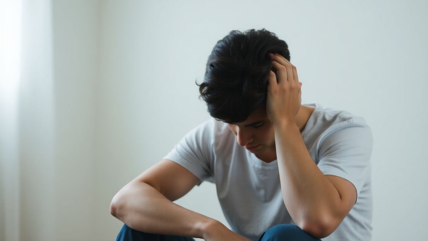 Person looking thoughtful with head in hands.