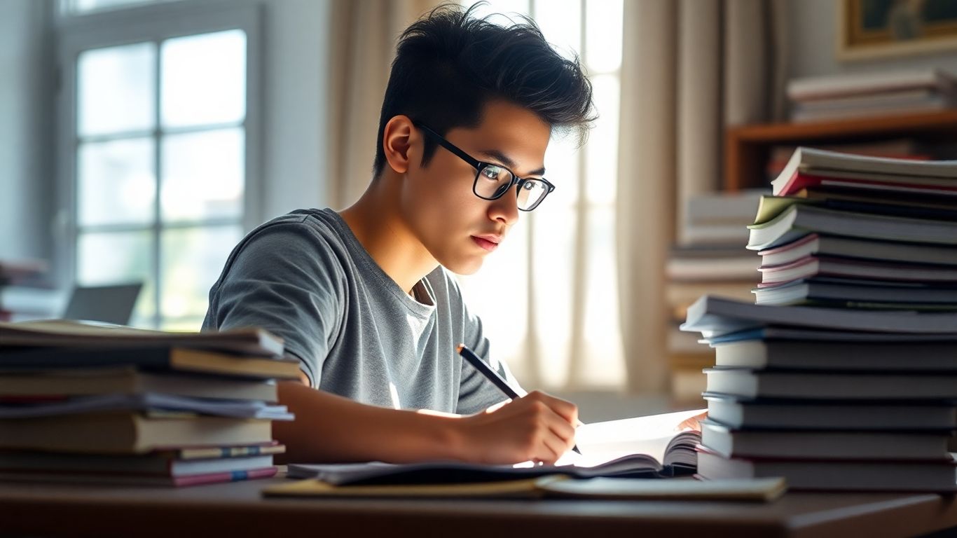 Student studying diligently for IELTS success