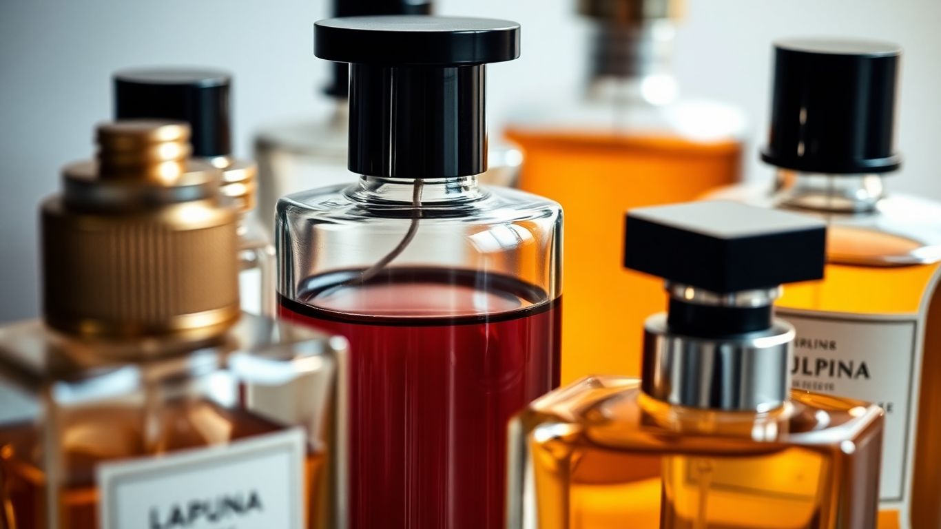 Perfume bottles arranged for scent layering.