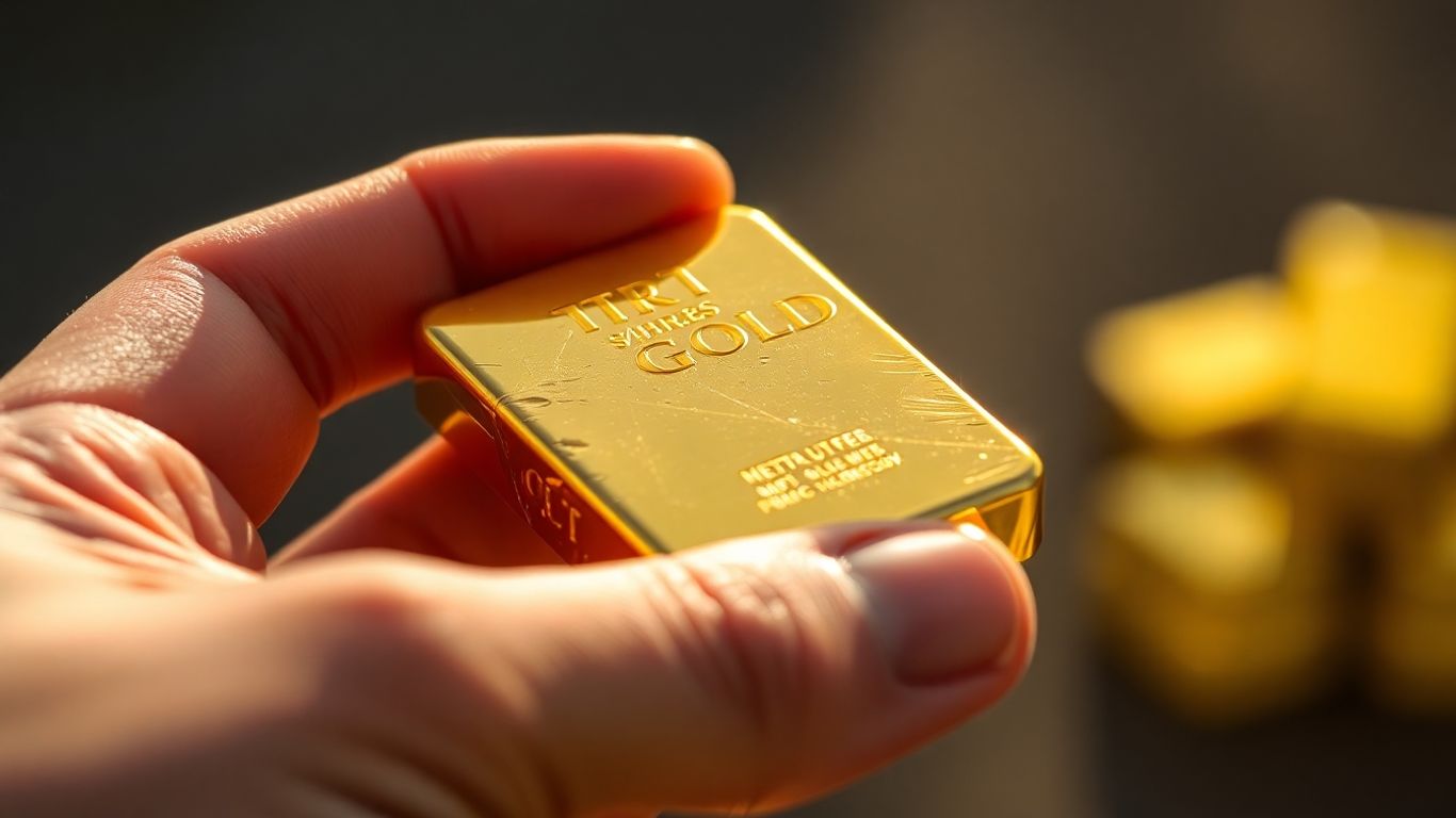 一只手握着闪亮的金条