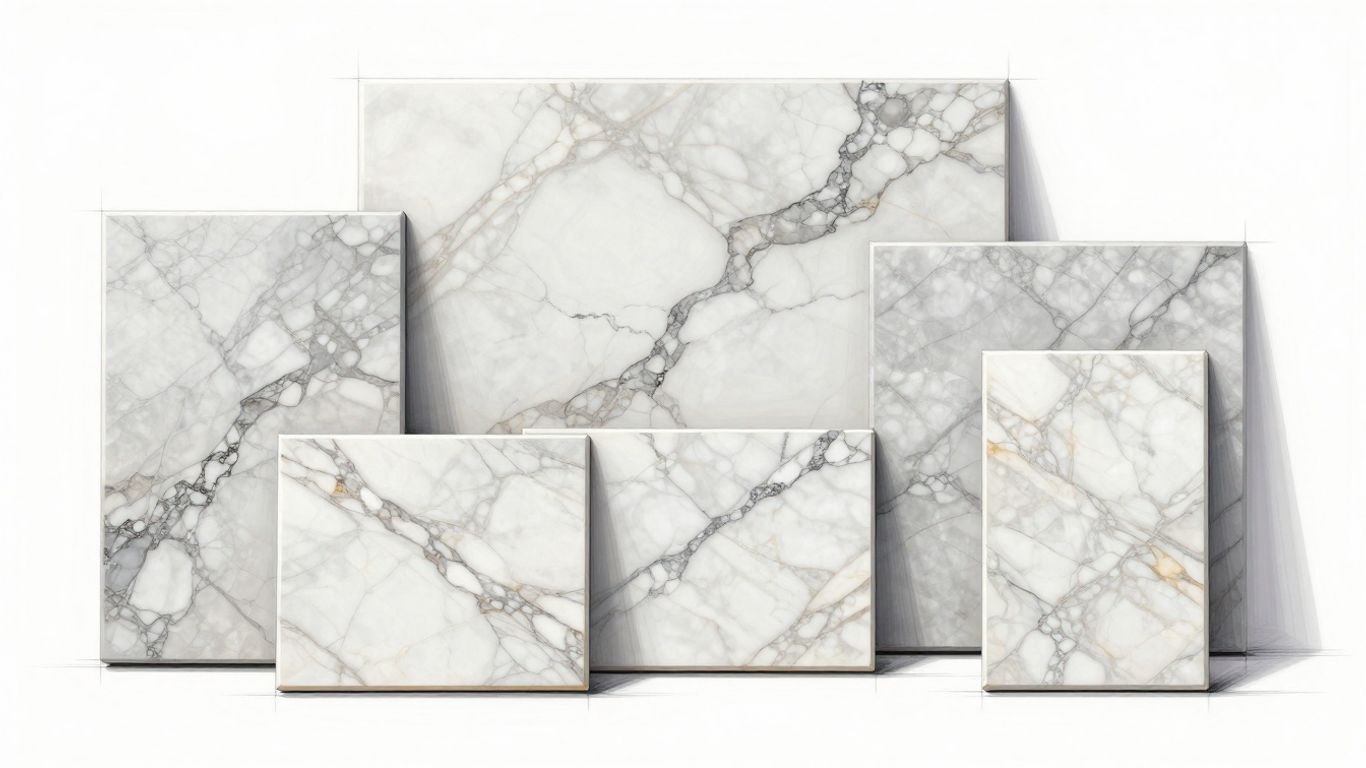 Elegant marble tiles with intricate veining patterns.