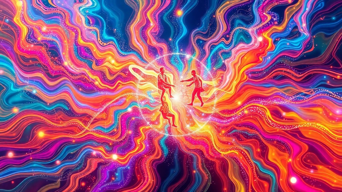 AI art creation, abstract digital patterns, luminous colors