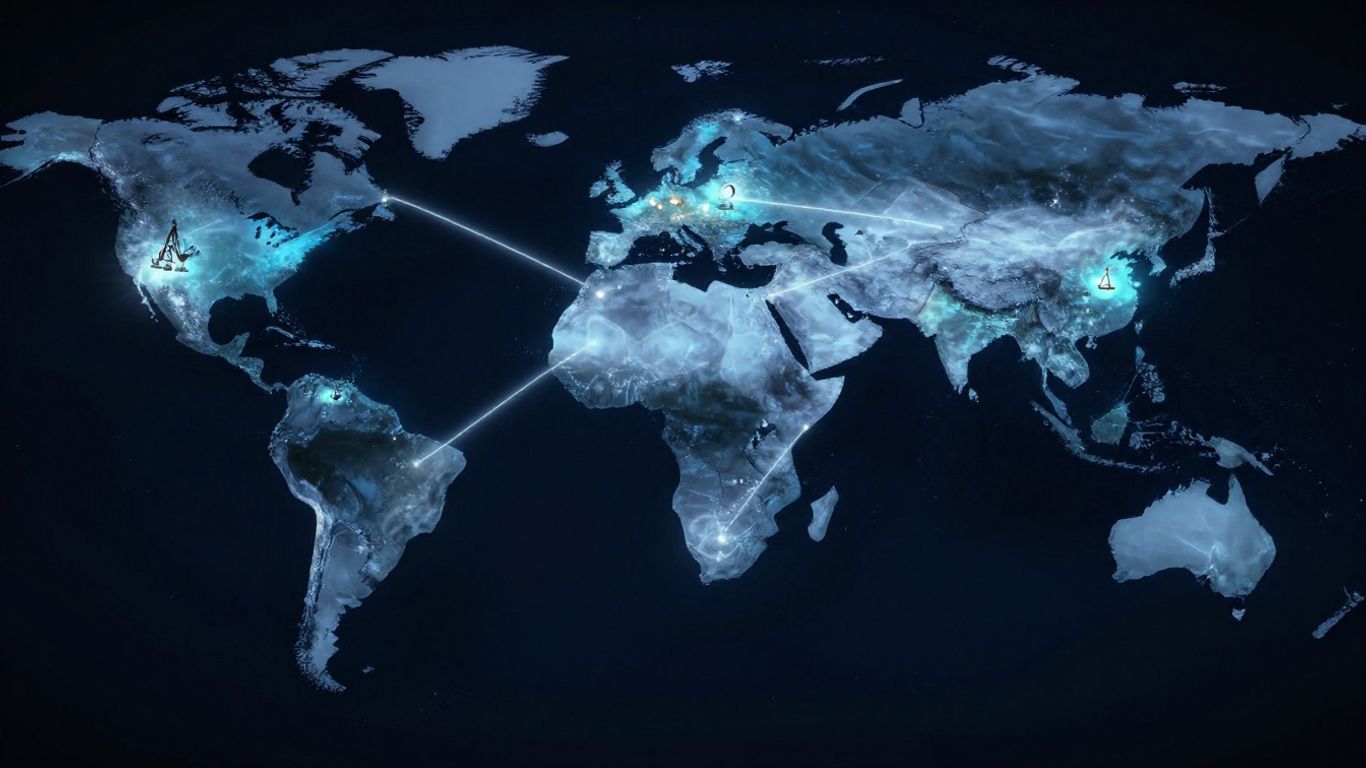 Rețea de conducte de gaze naturale pe o hartă geopolitică.