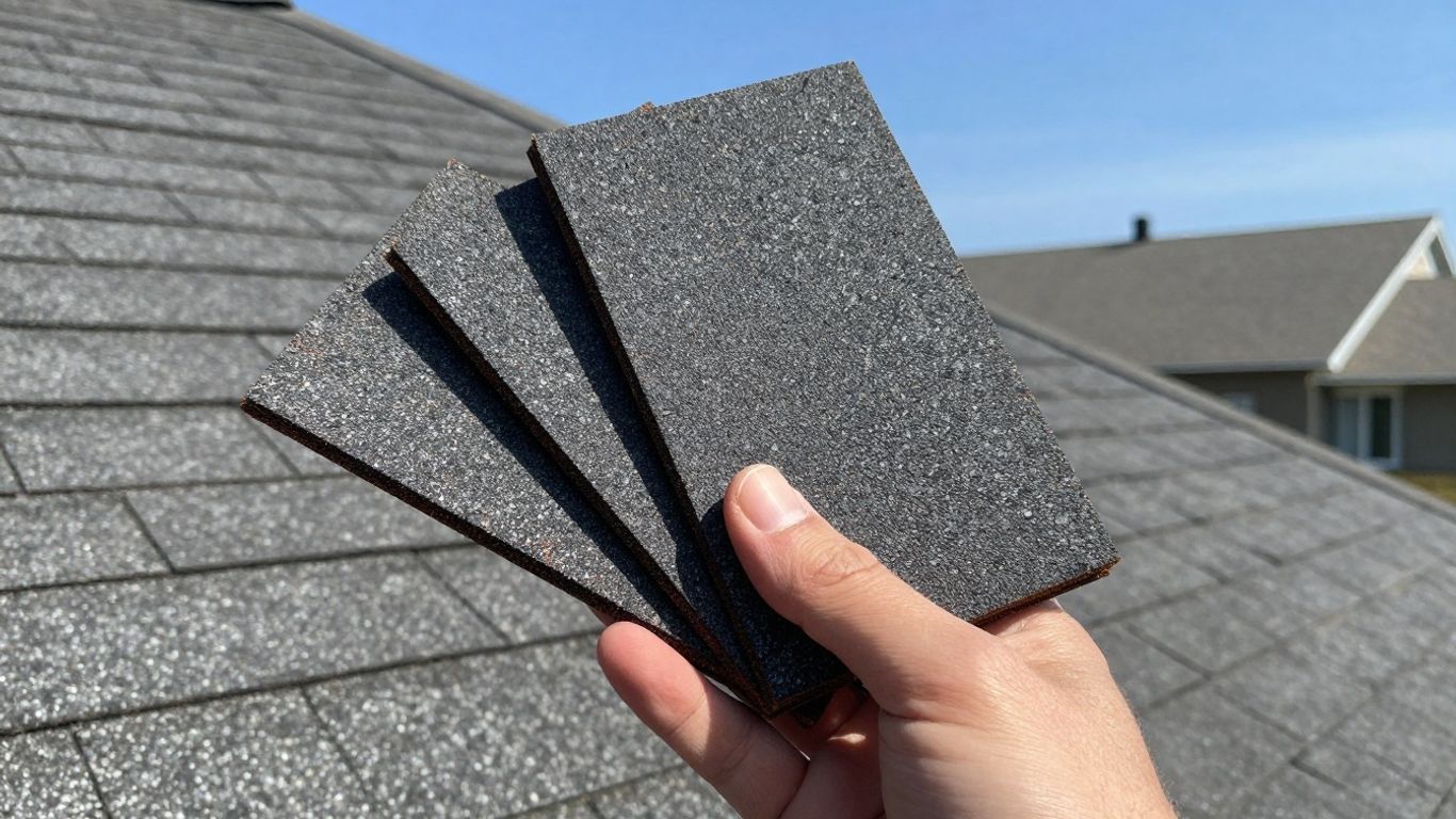 Close-up of shingles on a residential roof.
