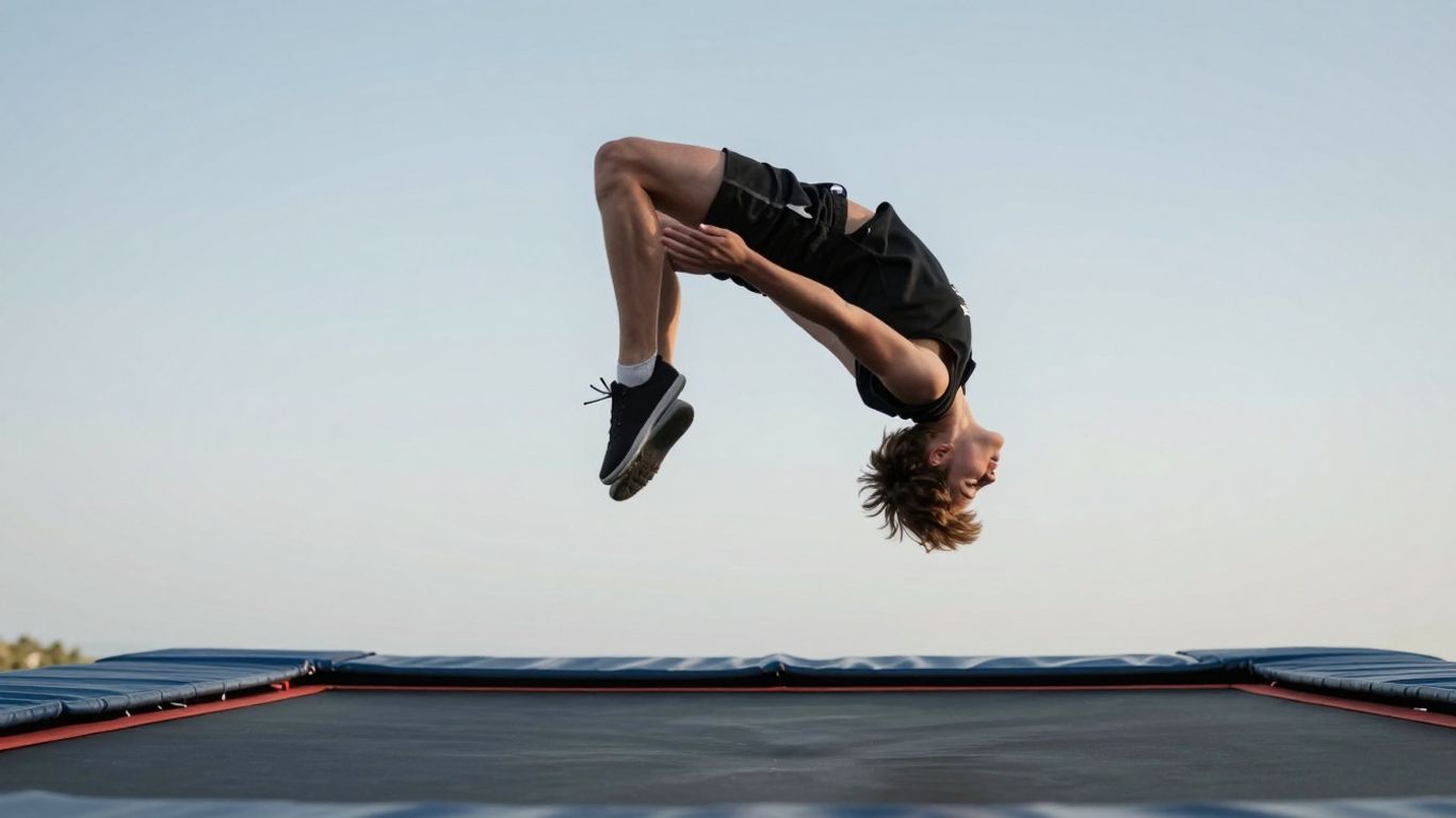 Person performing a trampoline backflip
