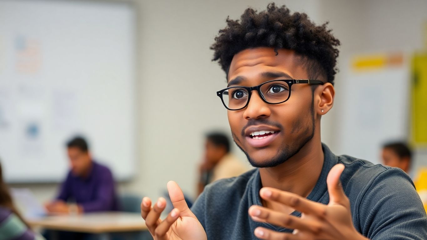 Person speaking confidently during IELTS exam