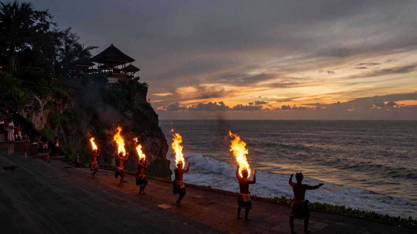 Kecak fire dance performance at Uluwatu cliffside amphitheater