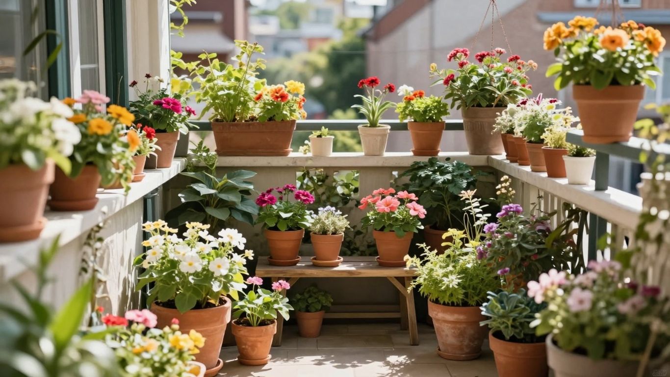 Balkongarten mit Blumen und Pflanzen