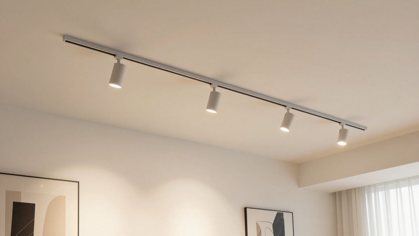 Low ceiling track lighting in a modern living room.