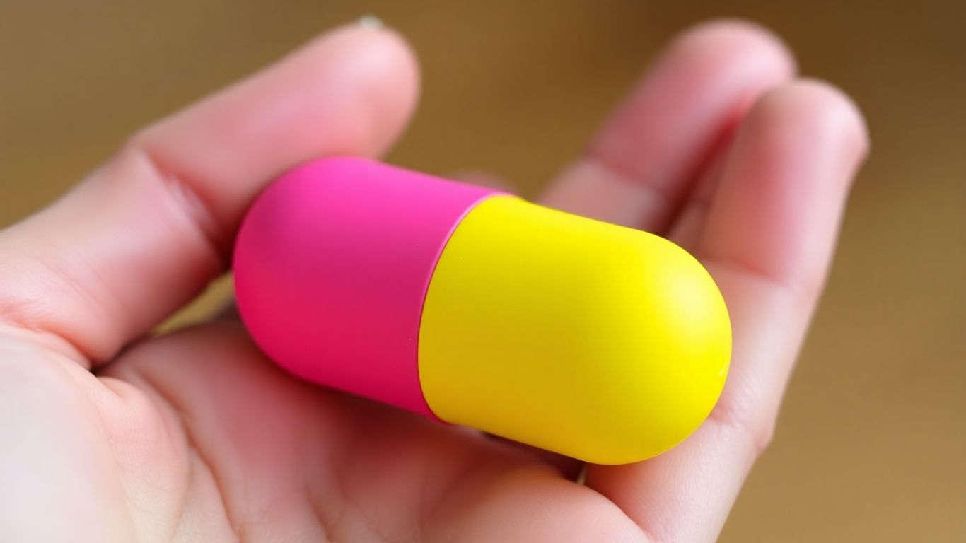 Pill-shaped stress relief toy being squeezed.