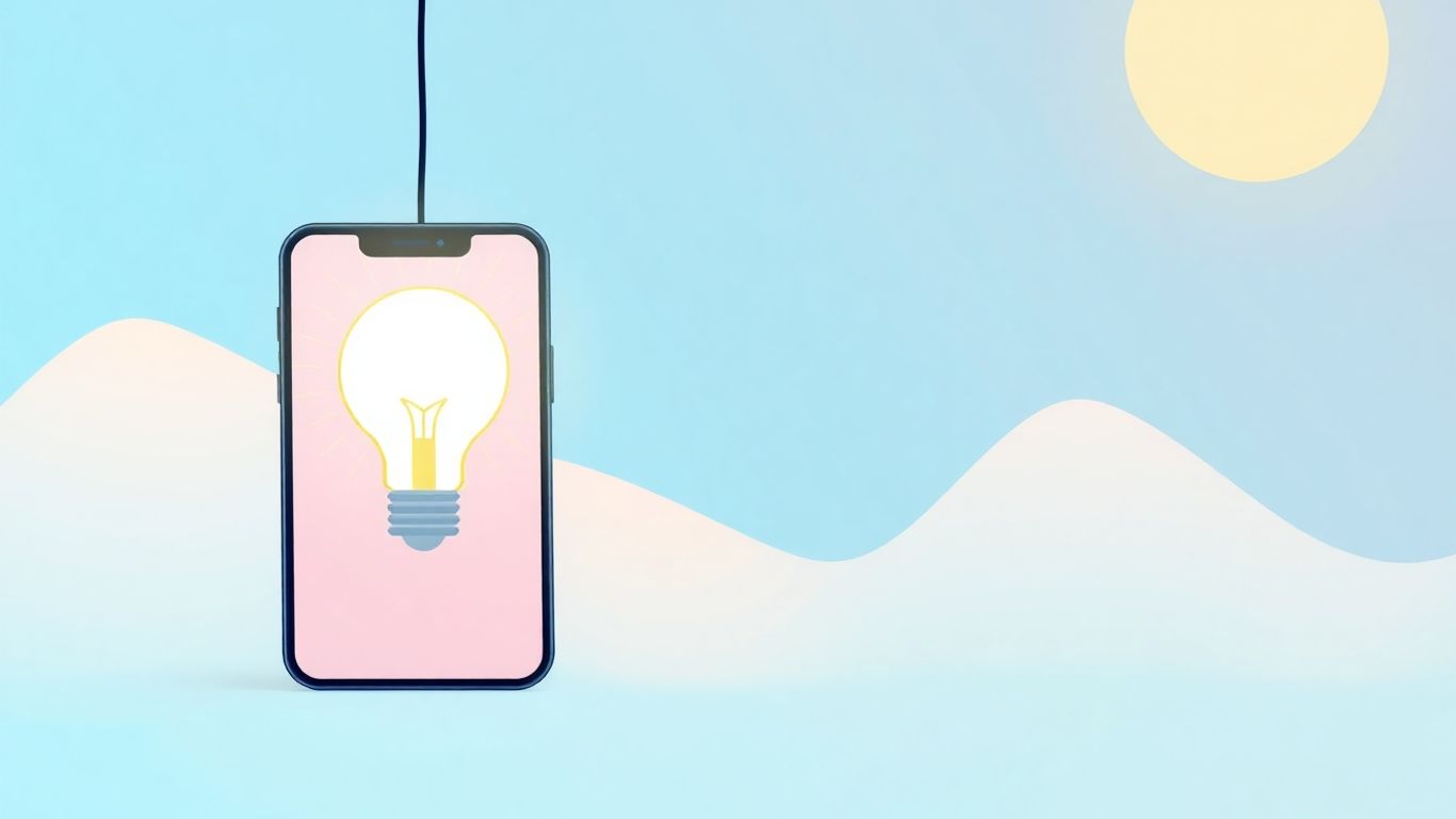 Modern app idea illustration with lightbulb and smartphone.