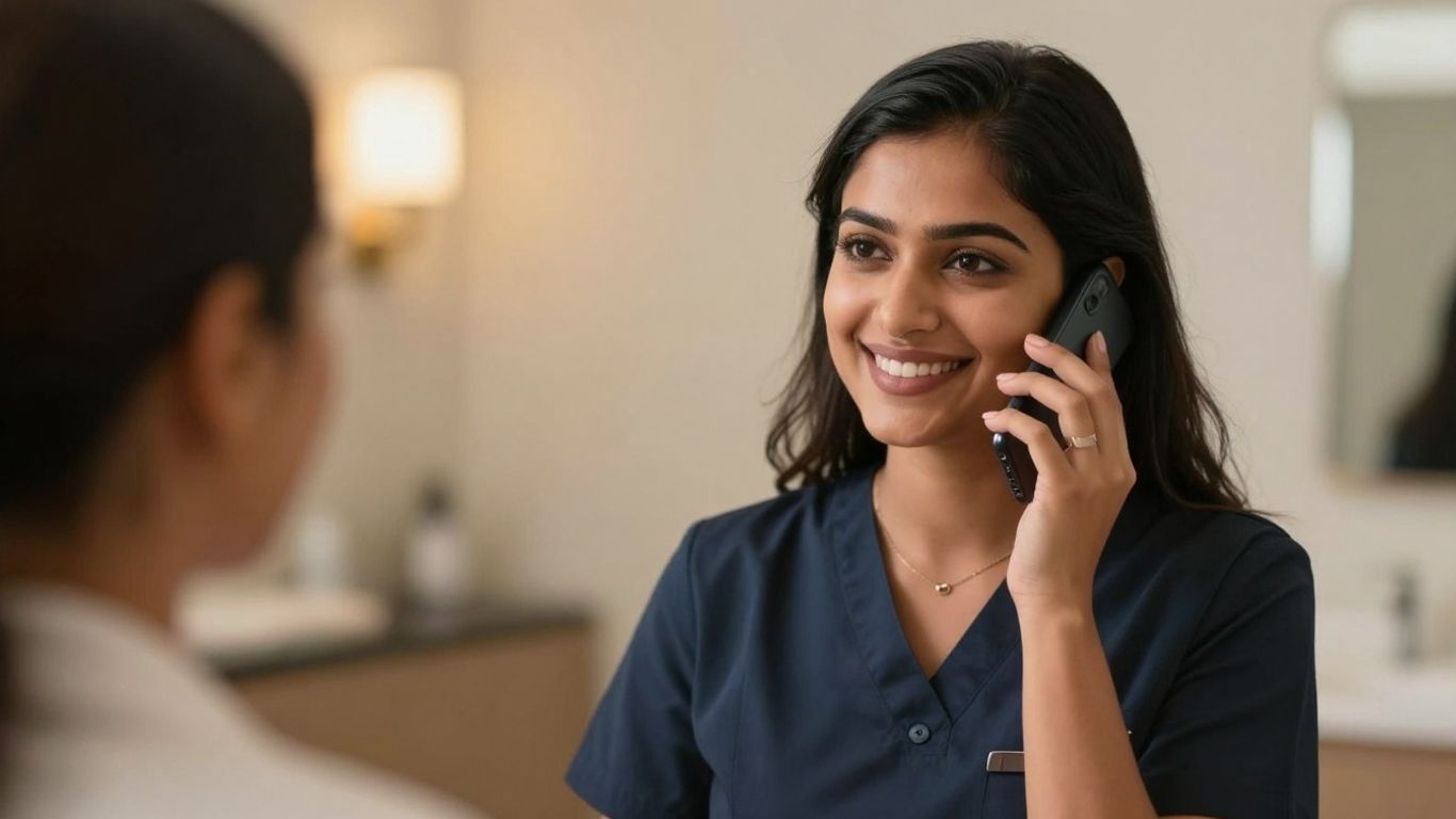 Woman on phone in a medspa.