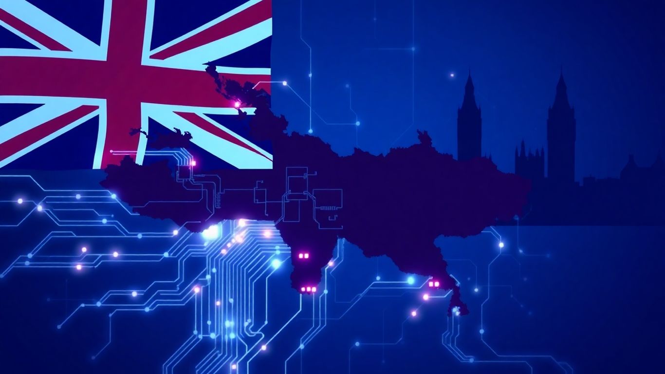 UK AI regulation blueprint with digital streams.