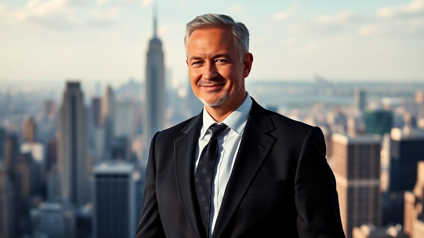 Portrait of a powerful financier in a suit.