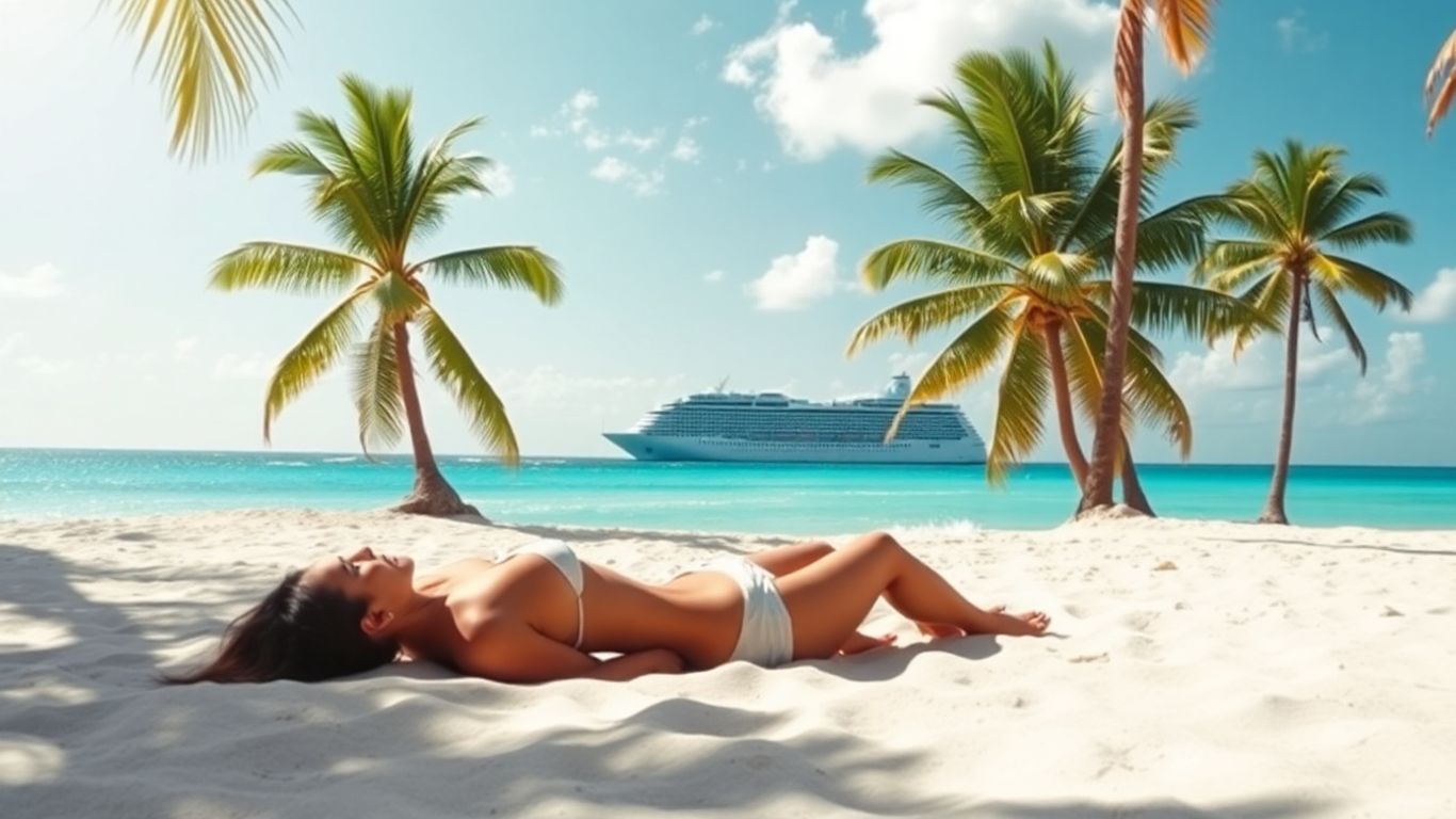 Femme abandonnée sur une plage tropicale par un navire.