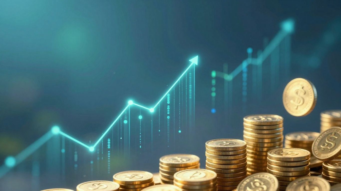 Upward trend of data transforming into coins, symbolizing ROI growth.