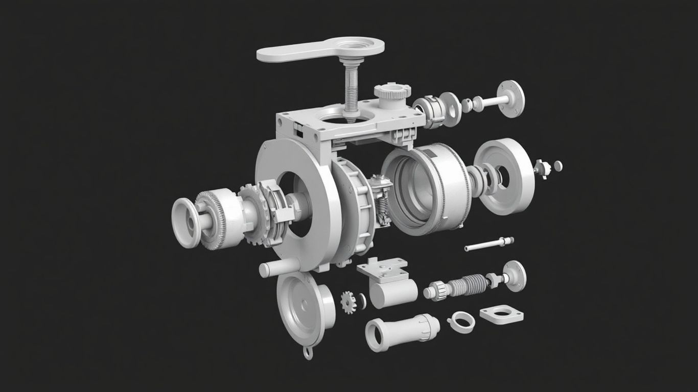 SOLIDWORKS exploded view of a mechanical assembly.