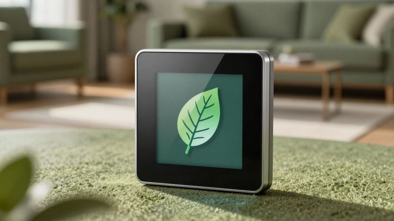 Intelligente Klimasteuerung mit Blatt-Symbol auf Thermostat