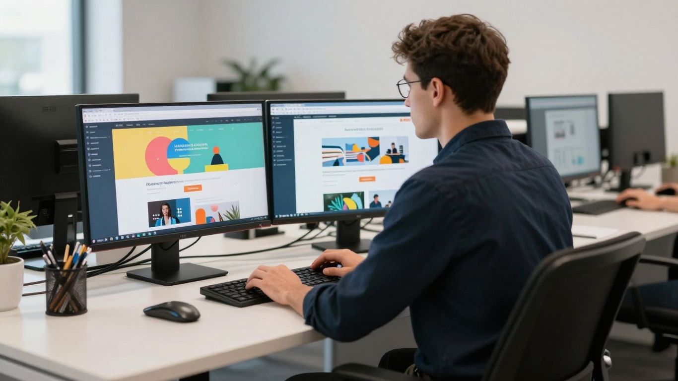Designer working on website layouts in modern office