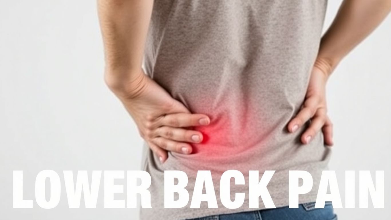 Person experiencing lower back pain, hand on back.