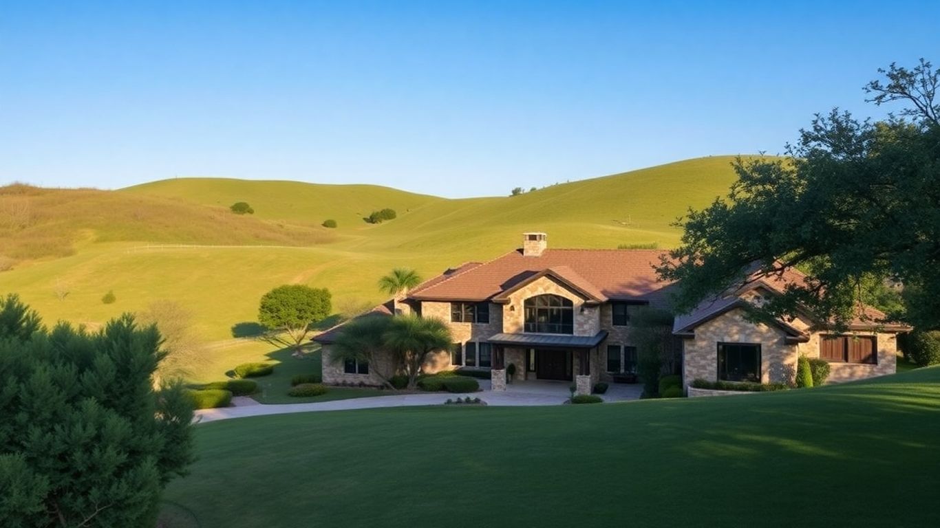 Elegant custom home in scenic Texas Hill Country landscape.