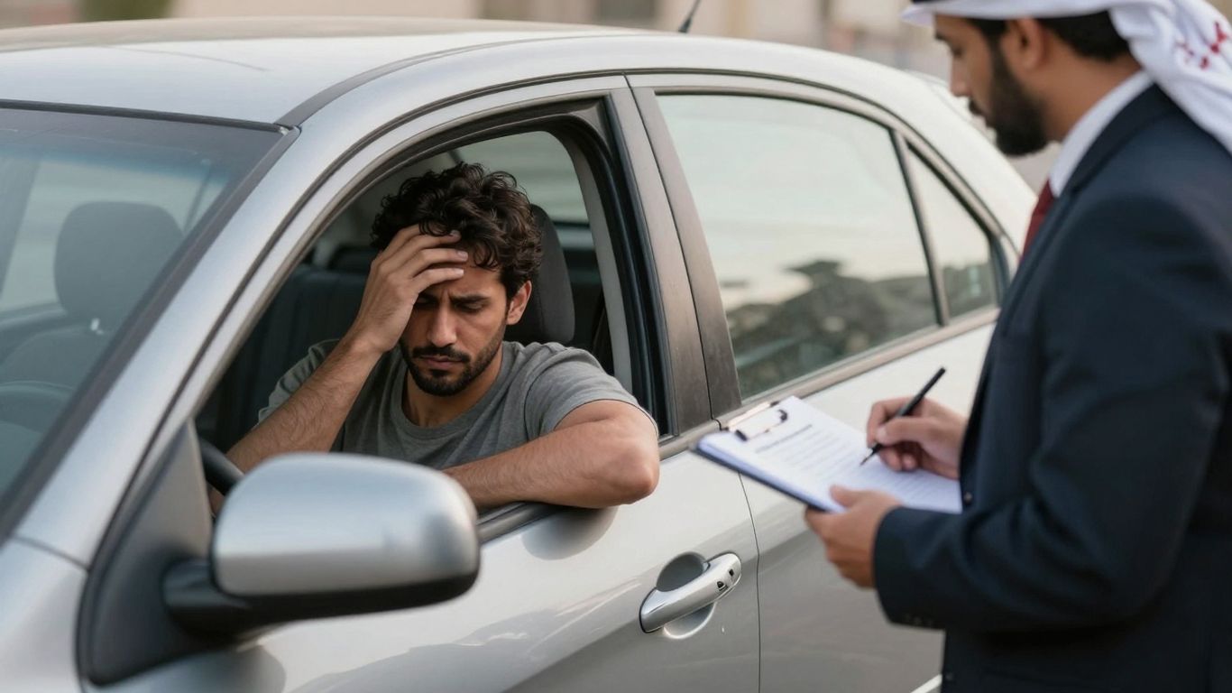 Car accident victim looking worried after crash.