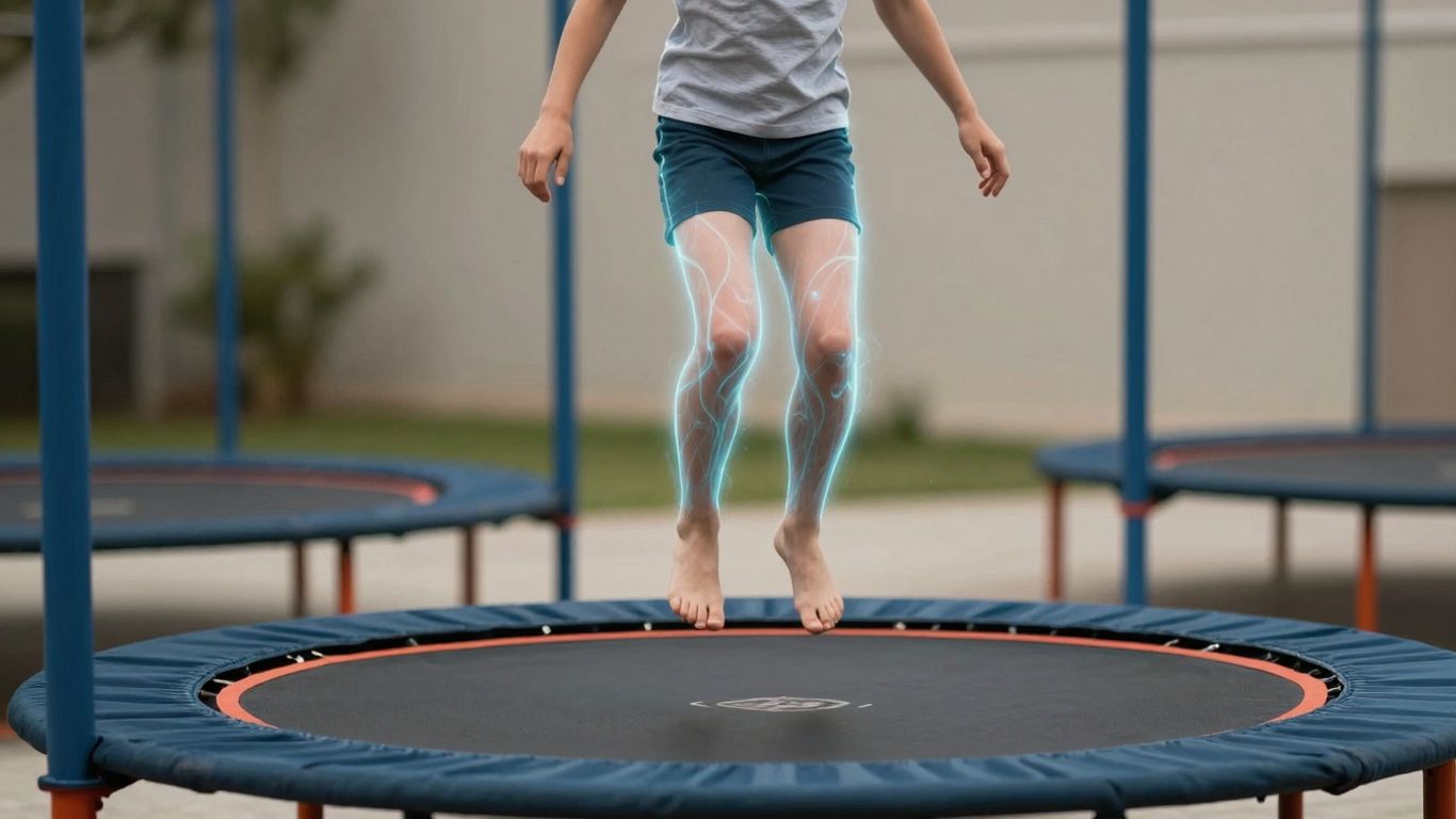 Person bouncing on a mini-trampoline, lymphatic health concept.