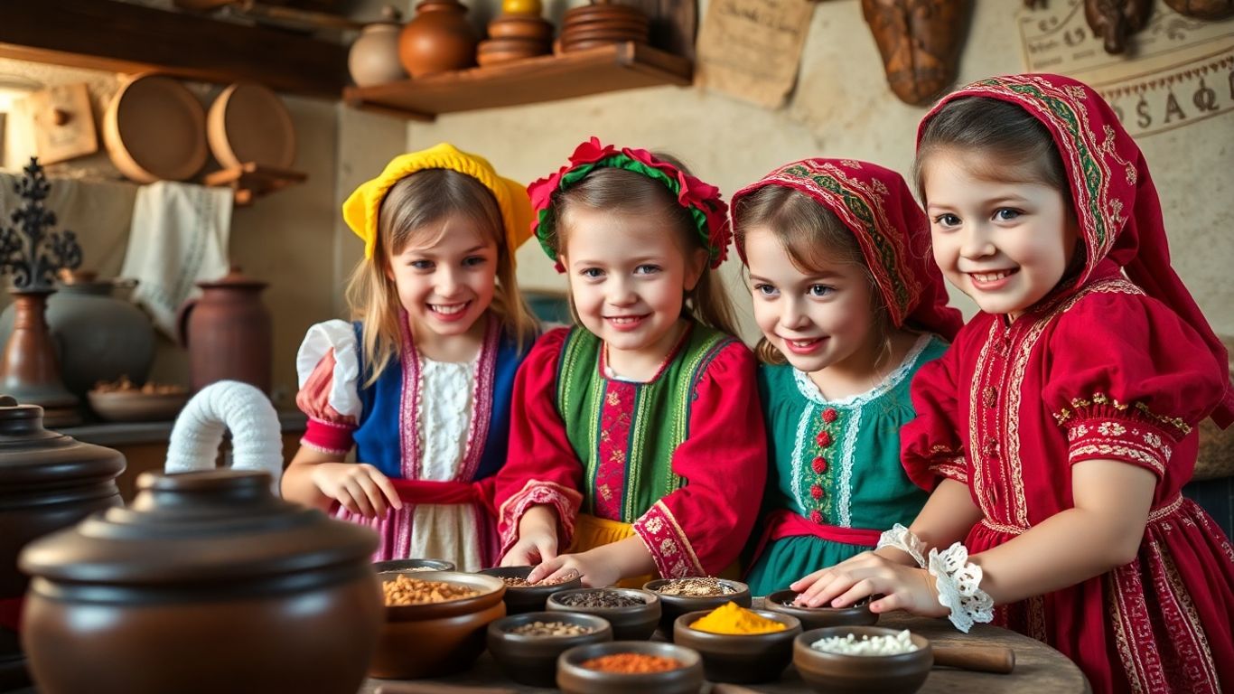 Copii explorând istoria României prin activități senzoriale.