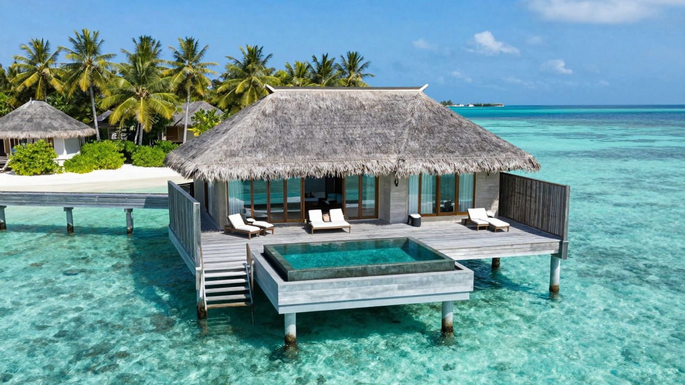 Overwater villa with private pool at Finolhu Villas, Maldives.