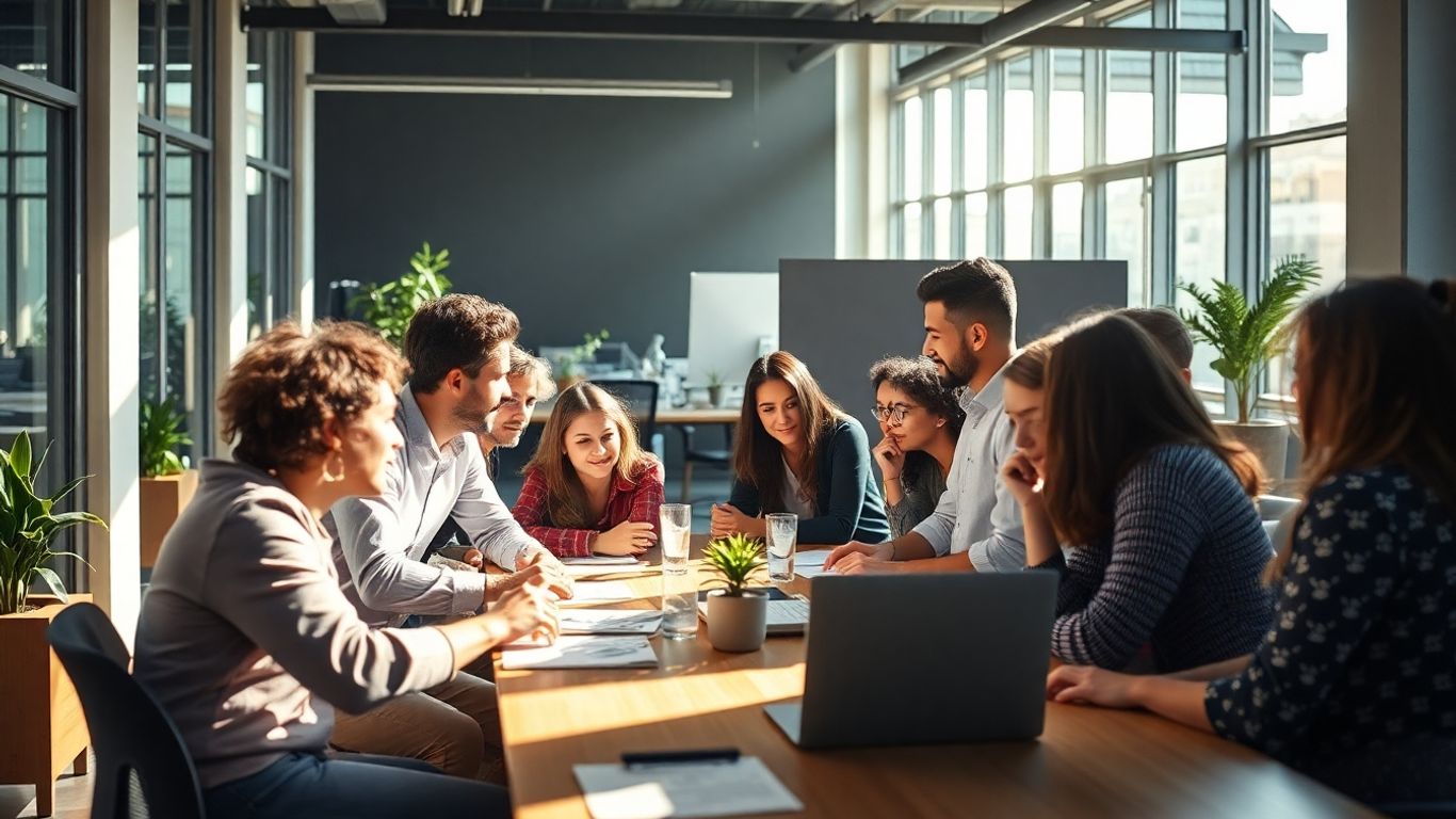 Grandes entreprises et startups collaborant dans un bureau moderne.