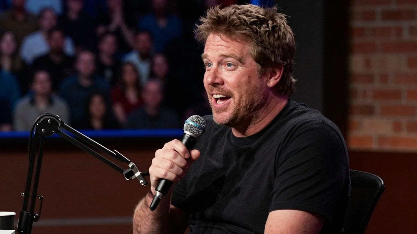 Joe Rogan podcast studio with microphone