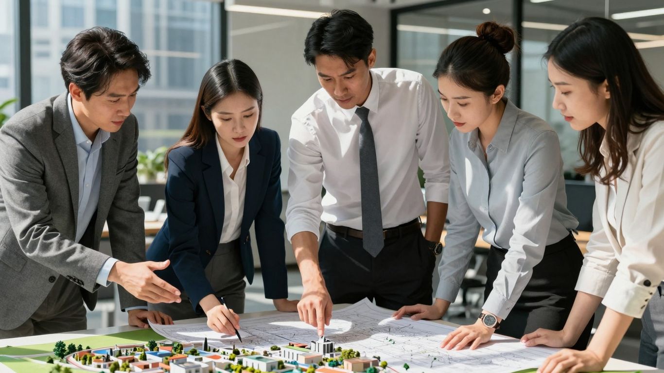 Business people collaborating on homelessness solutions.