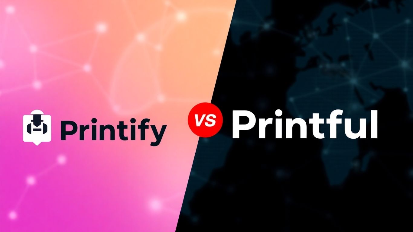 Printify vs Printful logos with digital background
