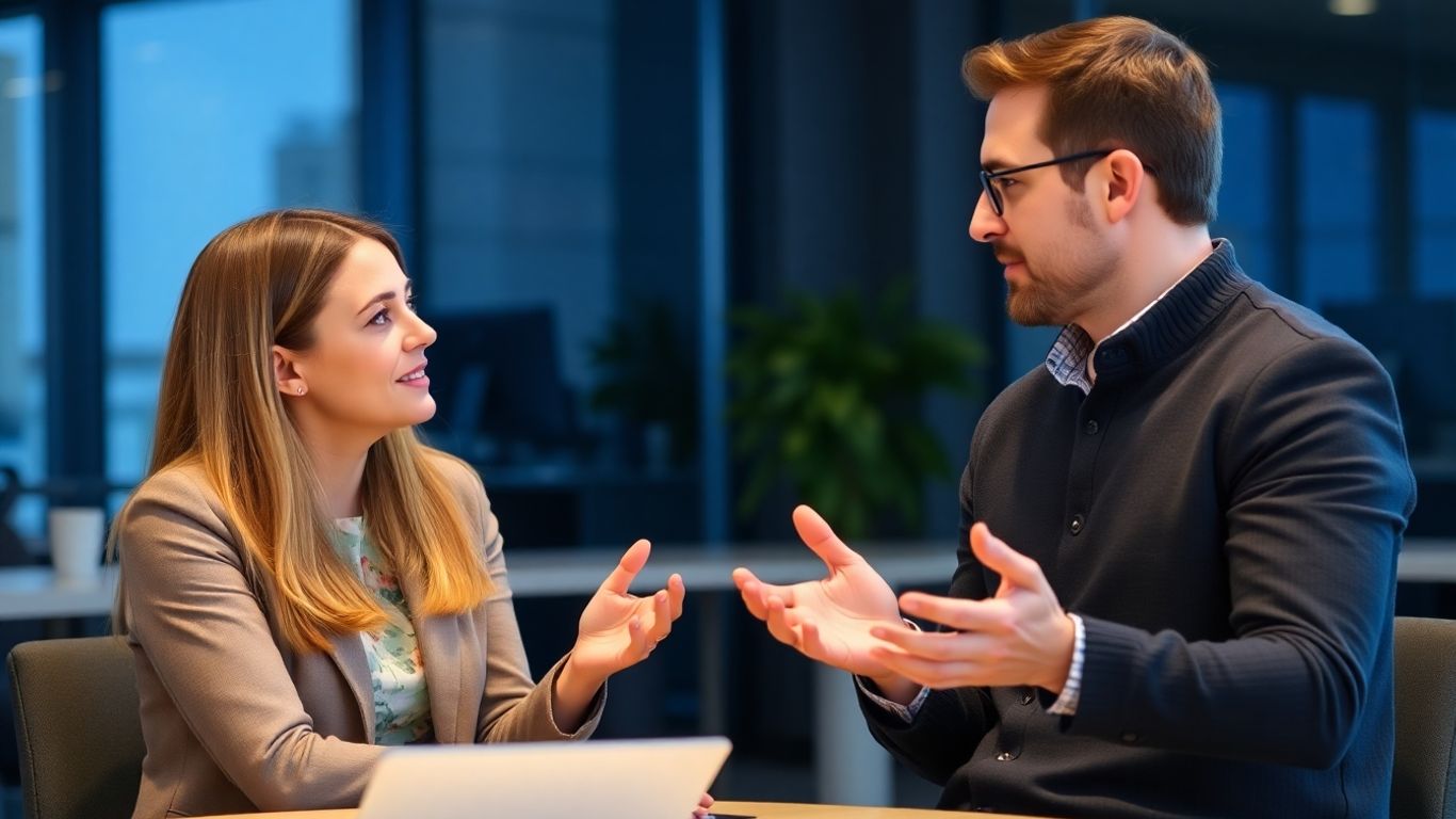 Two people in a productive feedback session.