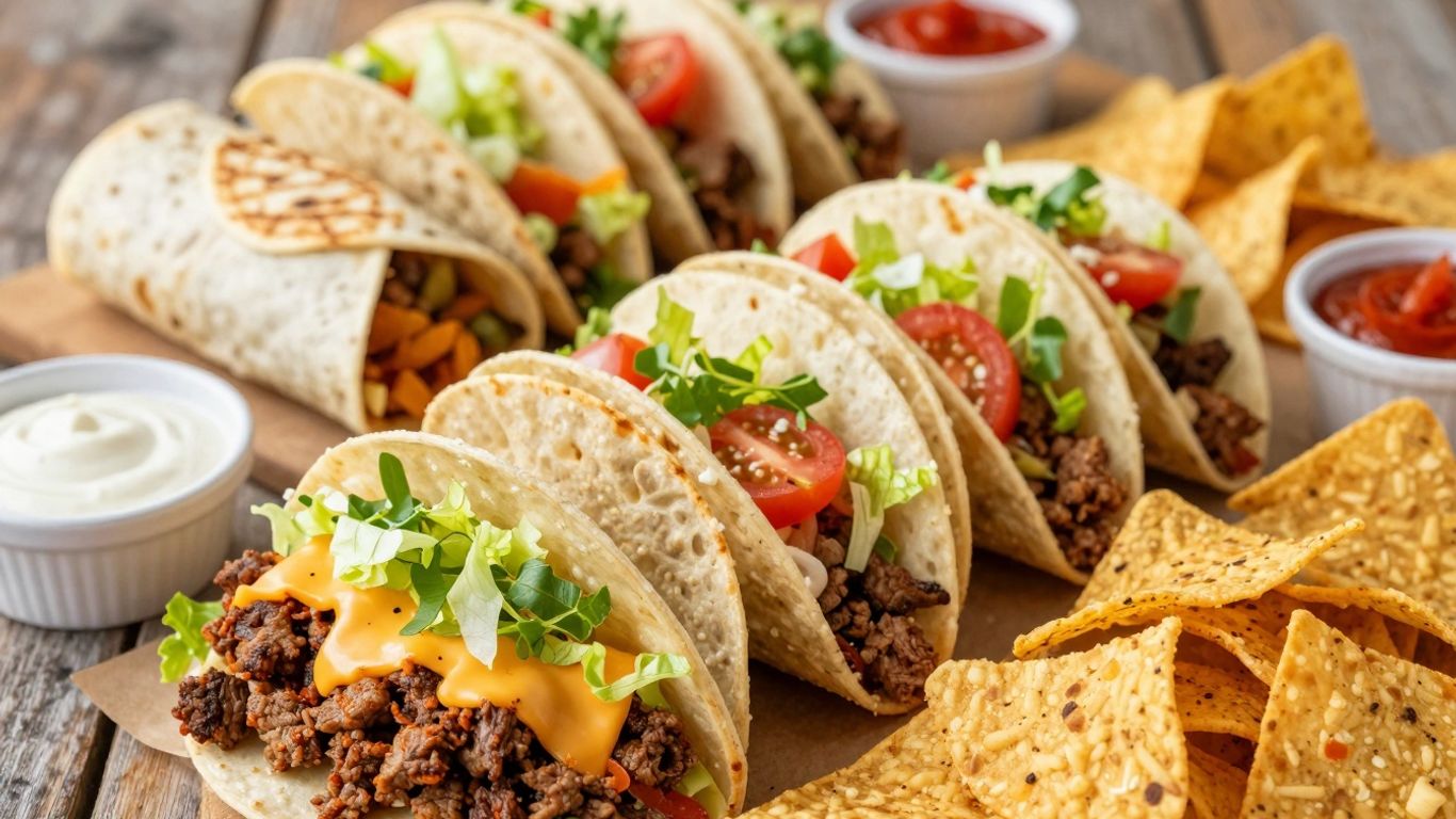 Taco Bell menu items: tacos, burritos, and nachos.