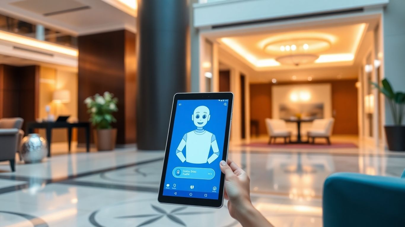 AI chatbot na tablici v hotelski avli
