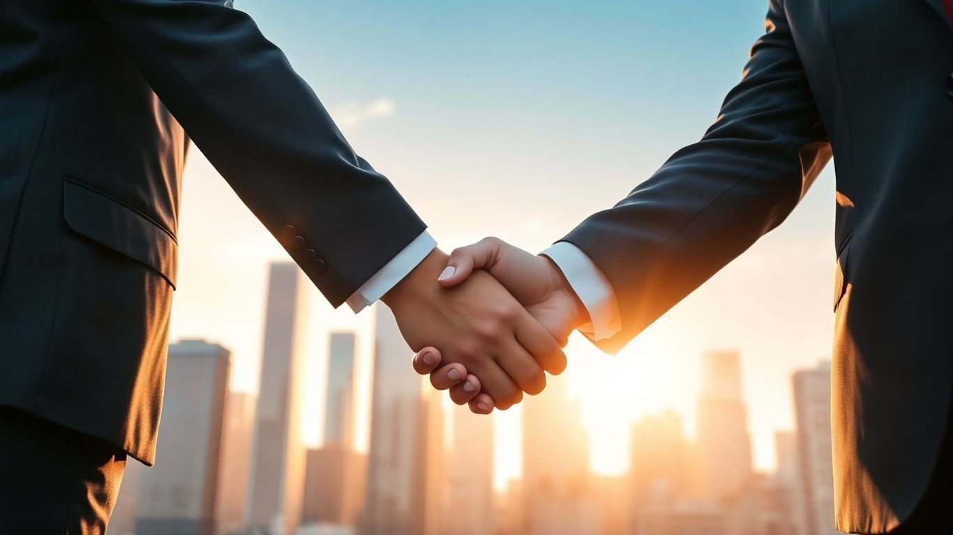 Handshake symbolizing career growth in finance.