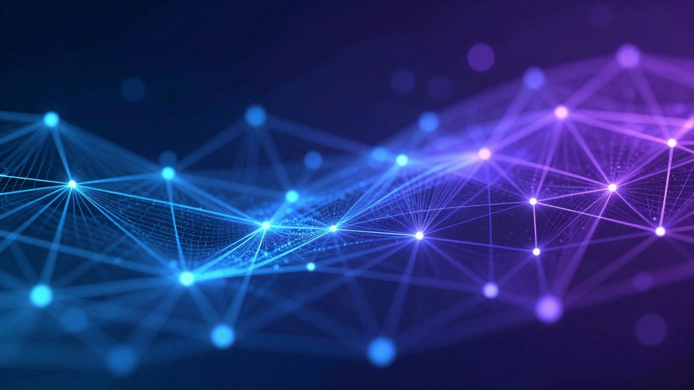 Abstract AI network with glowing nodes and pathways.