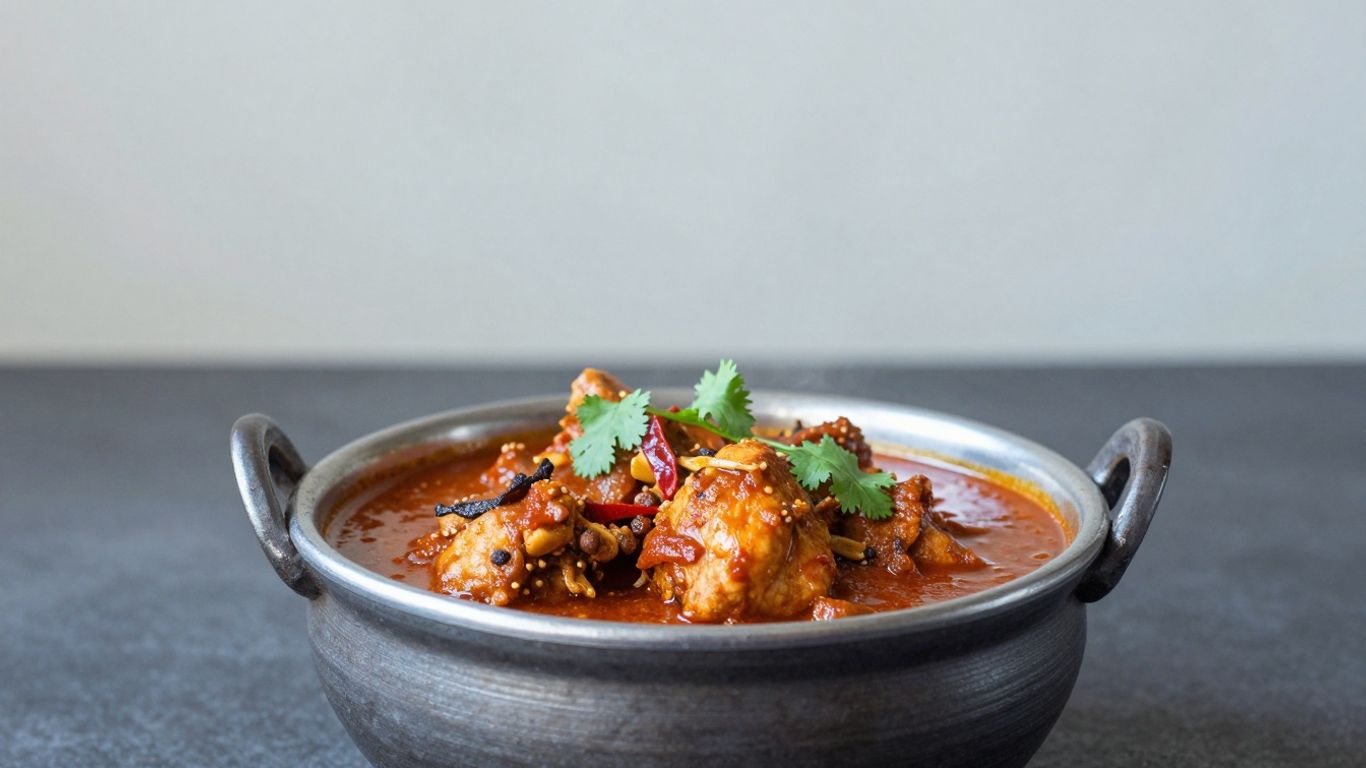 Authentic Desi chicken curry in a bowl with cilantro.